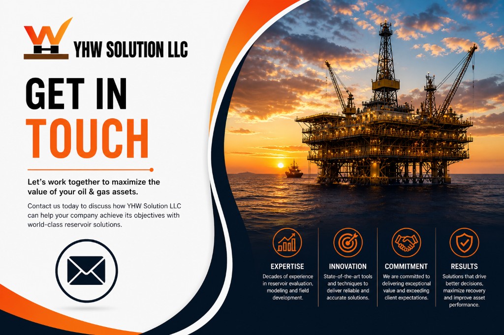 YHW Solution: get in touch — expertise, innovation, commitment, and results with offshore operations imagery.